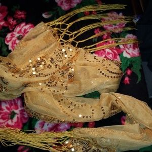 Gold Sequined & Embroidered Shawl with Fringe